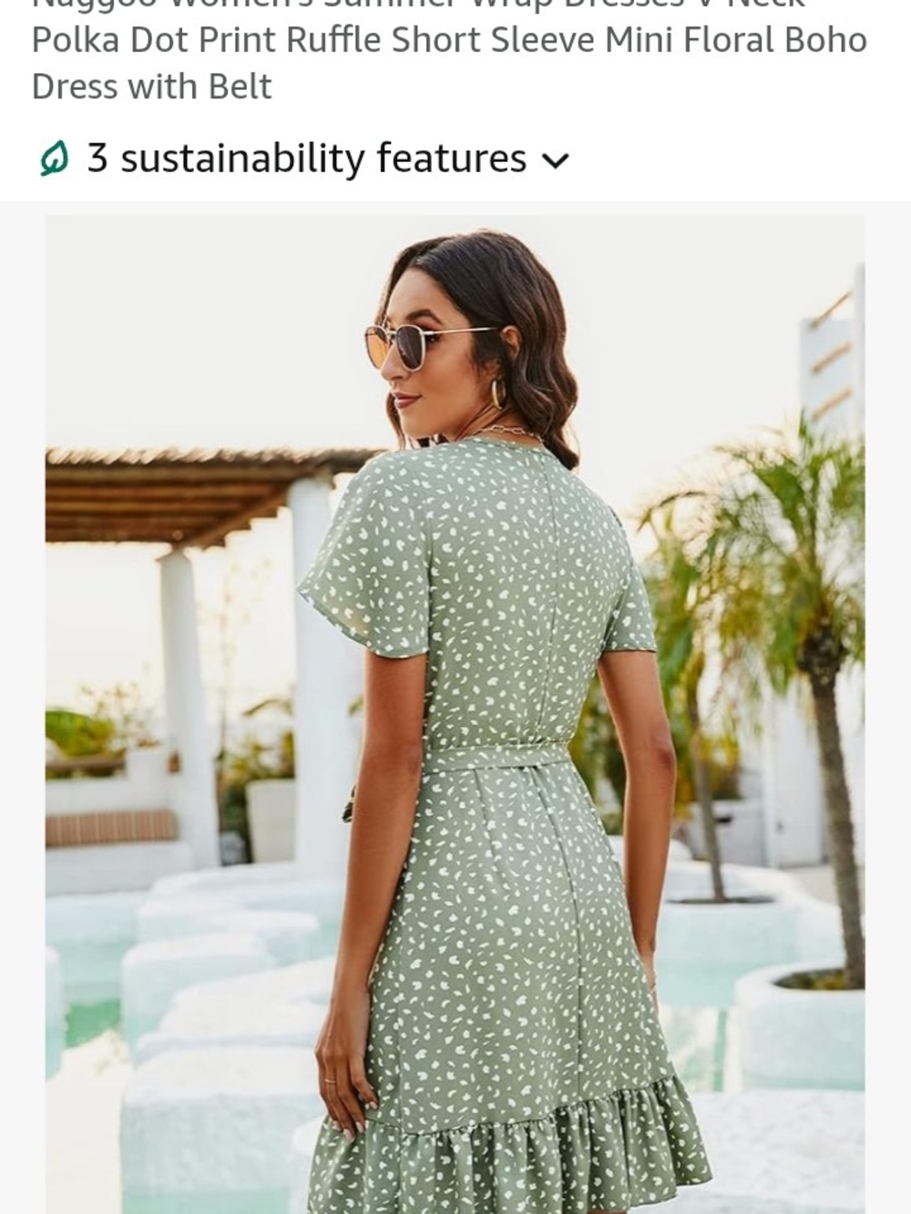 Women’s Sage Green With Print Wrap Dress - Picture 3 of 8